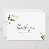 デイジーシンプルホワイトフローラエレガントな結婚式 サンキューカード (正面)