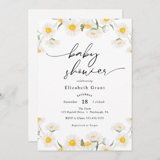 デイジーシンプルリースベビーシャワー招待状 招待状 (正面/裏面)