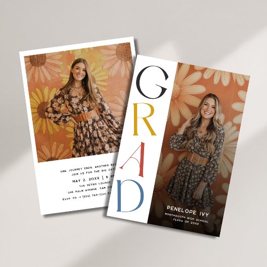 デイジーシンプルレトロ高校卒業写真 招待状