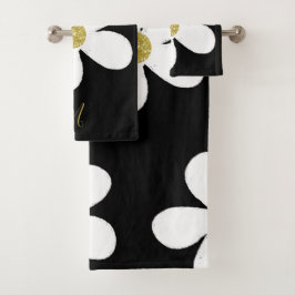 デイジーシンプル白黒金ゴールドパーソナル バスタオルセット