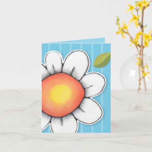 デイジージョイストライプブルーのノートカード カード (黄色い花)