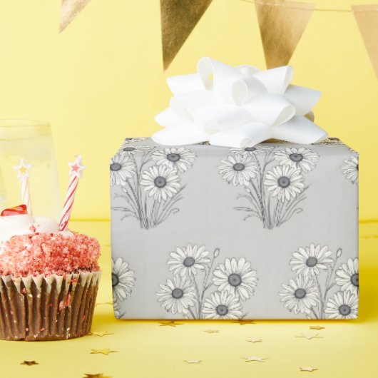 デイジースケッチ（灰色） ラッピングペーパー (誕生日パーティー)