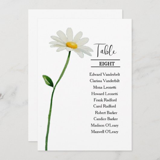 デイジースタイリッシュエレガントなウェディングテーブルの座席表 招待状 (正面/裏面)