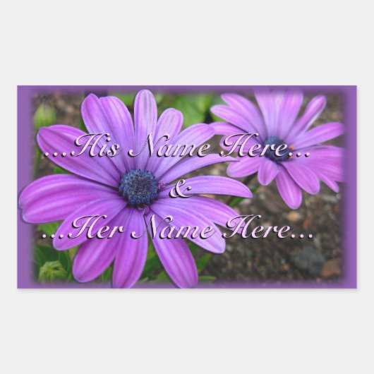 デイジーステッカー紫パーソナライズされたデイジーステッカー 長方形シール (正面)