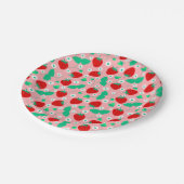デイジーストロベリーパターンピンク&レッド ペーパープレート (アングル)