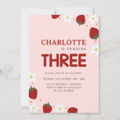 デイジーストロベリーピンク第3夏誕生日 招待状 (正面)