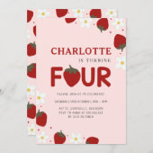 デイジーストロベリーピンク4th夏誕生日 招待状 (正面/裏面)