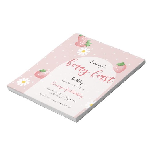デイジーストロベリーベリーファースト誕生日招待状 ノートパッド (回転)