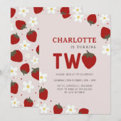 デイジーストロベリーライトグレー2nd夏誕生日 招待状 (正面/裏面)