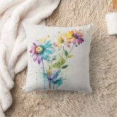 デイジースパッタ、鮮やかな色彩 クッション (ブランケット)