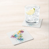 デイジースパッタ、鮮やかな色彩 スクエアペーパーコースター (インサイチュ)