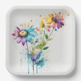 デイジースパッタ、鮮やかな色彩 ペーパープレート