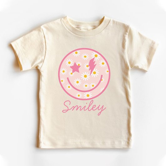 デイジースマイリーフェイスグラフィックパステルピンク ベビーTシャツ