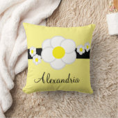 デイジーソフト黄色と黒の名ストライプスクリプト クッション (ブランケット)