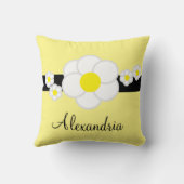 デイジーソフト黄色と黒の名ストライプスクリプト クッション (裏面)