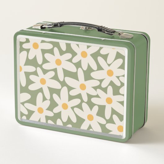 デイジータイムレトロコンテンポラリーセージ花柄 メタルランチボックス (裏面)