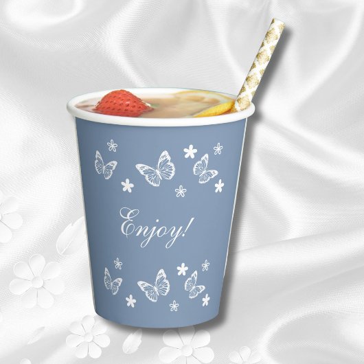 デイジーダスティブルーホワイトバターフィーブライダルシャワー 紙コップ
