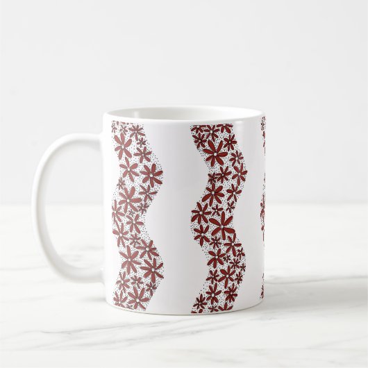 デイジーチェーンの波状の花ストライプの赤 コーヒーマグカップ (左)