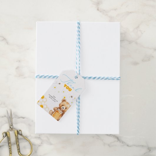 デイジーテディベアモダンベビーシャワーありがとう ギフトタグ (より糸付き)