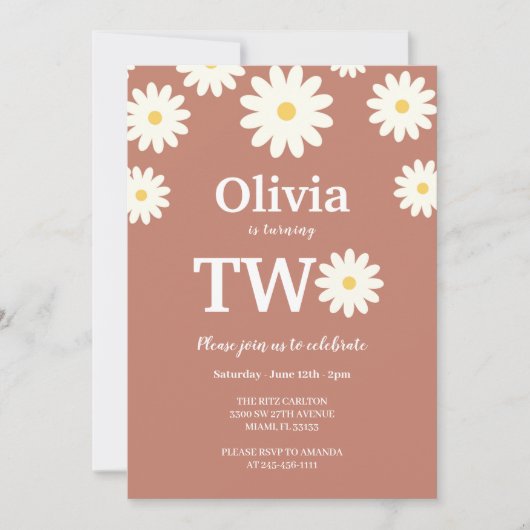 デイジーテラコタボヘミアン第2誕生日パーティー 招待状 (正面)