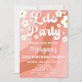 デイジーテラコッタピーチレトロ誕生日招待状 招待状 (正面)