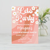 デイジーテラコッタピーチレトロ誕生日招待状 招待状 (スタンド正面)