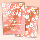 デイジーテラコッタピーチレトロ誕生日招待状 招待状