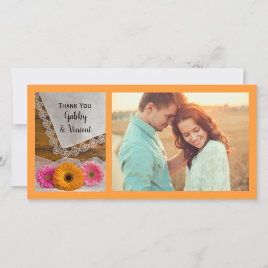 デイジートリオとレース結婚の感謝フォトカード サンキューカード (正面)