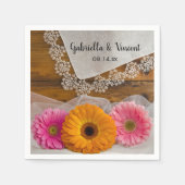 デイジートリオとヴィンテージレースカントリーウェディング スタンダードカクテルナプキン (正面)