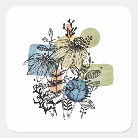 デイジードードルのインクと水色 スクエアシール (正面)