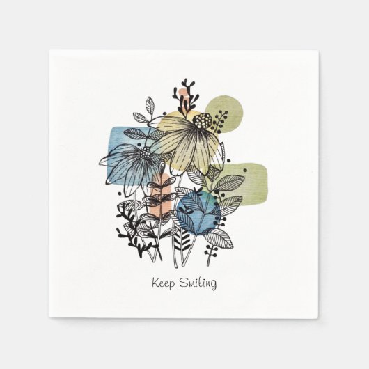 デイジードードルのインクと水色 スタンダードカクテルナプキン (正面)