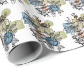 デイジードードルのインクと水色 ラッピングペーパー (ロールコーナー)