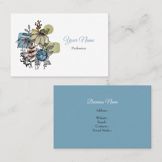 デイジードードルのインクと水色 名刺 (正面/裏面)