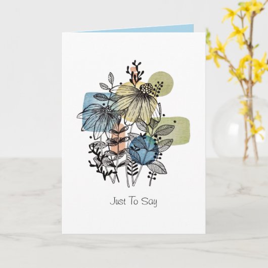 デイジードードル入りインク及び水色カード カード (黄色い花)