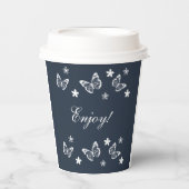 デイジーネイビーブルーホワイトバターフィーブライダルシャワー 紙コップ (正面)