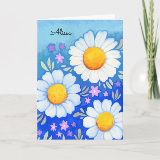 デイジーハッピーバースデーハン絵を描ドフローラアート カード (正面)