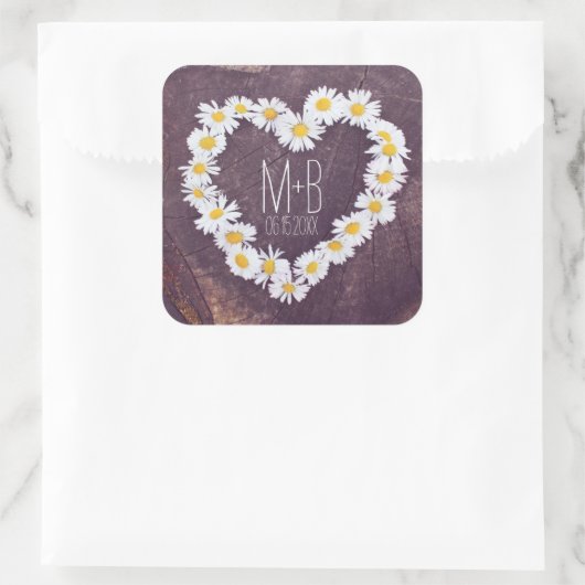 デイジーハート素朴カスタムウェディングフライトシール スクエアシール (バッグ)