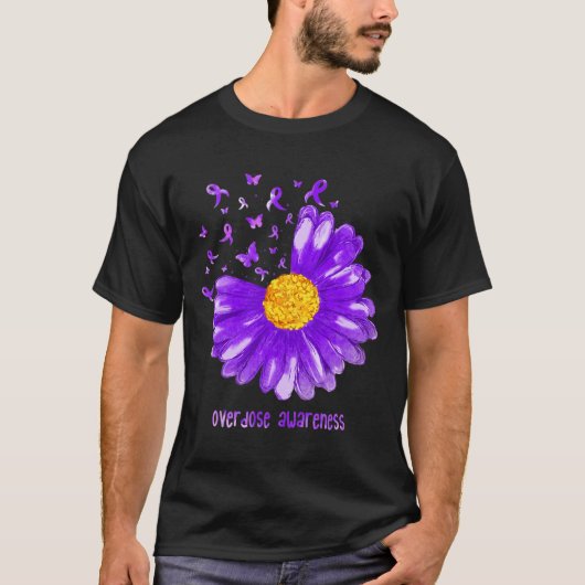 デイジーバタフライパープルリボンオーバードーズ認識度 Tシャツ (正面)
