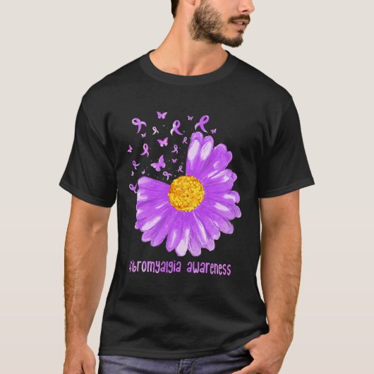 デイジーバタフライパープルリボン線維筋痛アワレネ Tシャツ (正面)