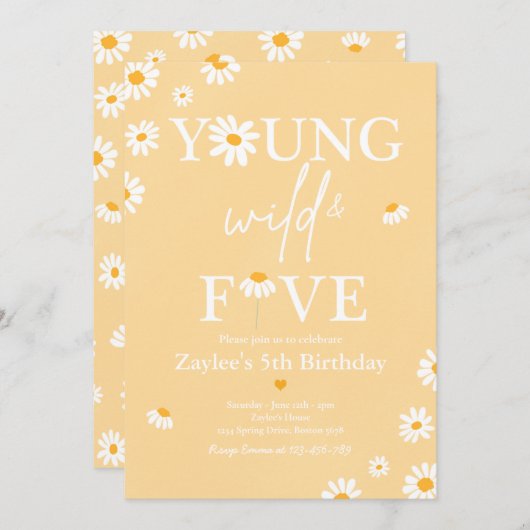 デイジーバースデーパーティーボフミアンヤングワイルドと5歳 招待状 (正面/裏面)