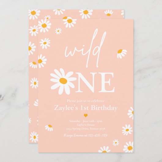 デイジーバースデーパーティーボフミアンワイルドワン1歳 招待状 (正面/裏面)