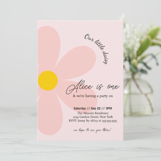 デイジーバースデーパーティーボフミアン1歳の誕生日 招待状 (スタンド正面)