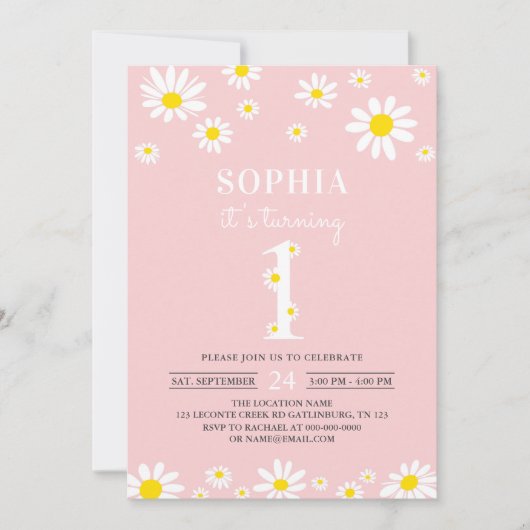 デイジーバースデーパーティーボフミアン1歳の誕生日 招待状 (正面)