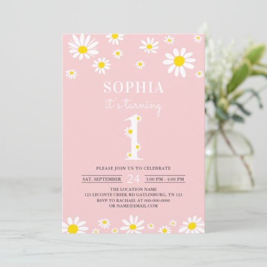 デイジーバースデーパーティーボフミアン1歳の誕生日 招待状 (スタンド正面)
