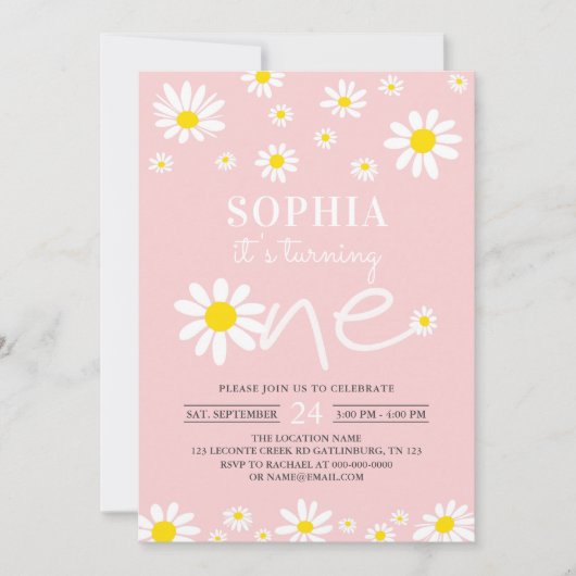 デイジーバースデーパーティーボーミアンファースト誕生日 招待状 (正面)