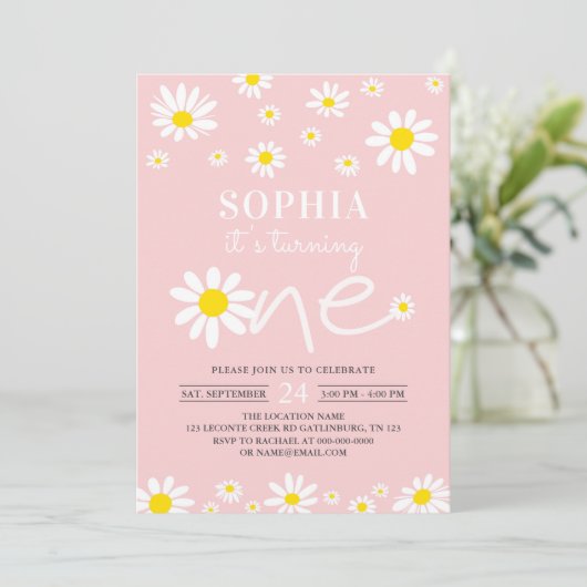 デイジーバースデーパーティーボーミアンファースト誕生日 招待状 (スタンド正面)