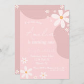 デイジーバースデーパーティーレトロピンクボヘミアン誕生日 招待状 (正面/裏面)