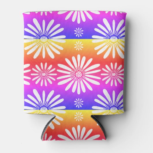 デイジーパターンパープルイエロークーラーボックス 缶クーラー (正面)
