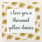デイジーパターン私はあなたを愛する千のデイジー ガラスコースター (正面)