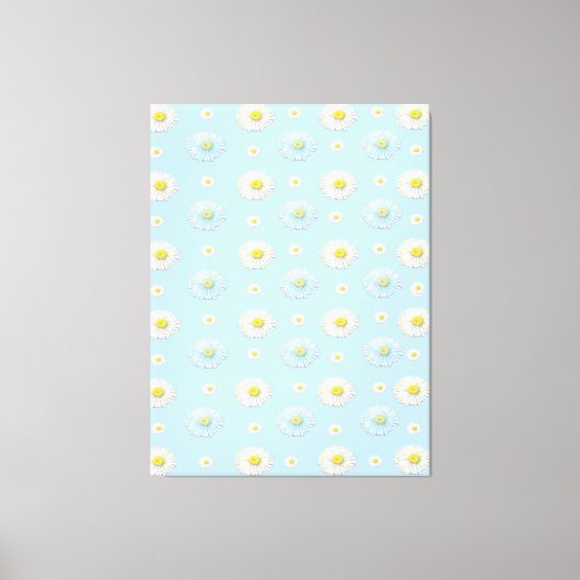 デイジーパターン（淡い青の背景） キャンバスプリント (正面)